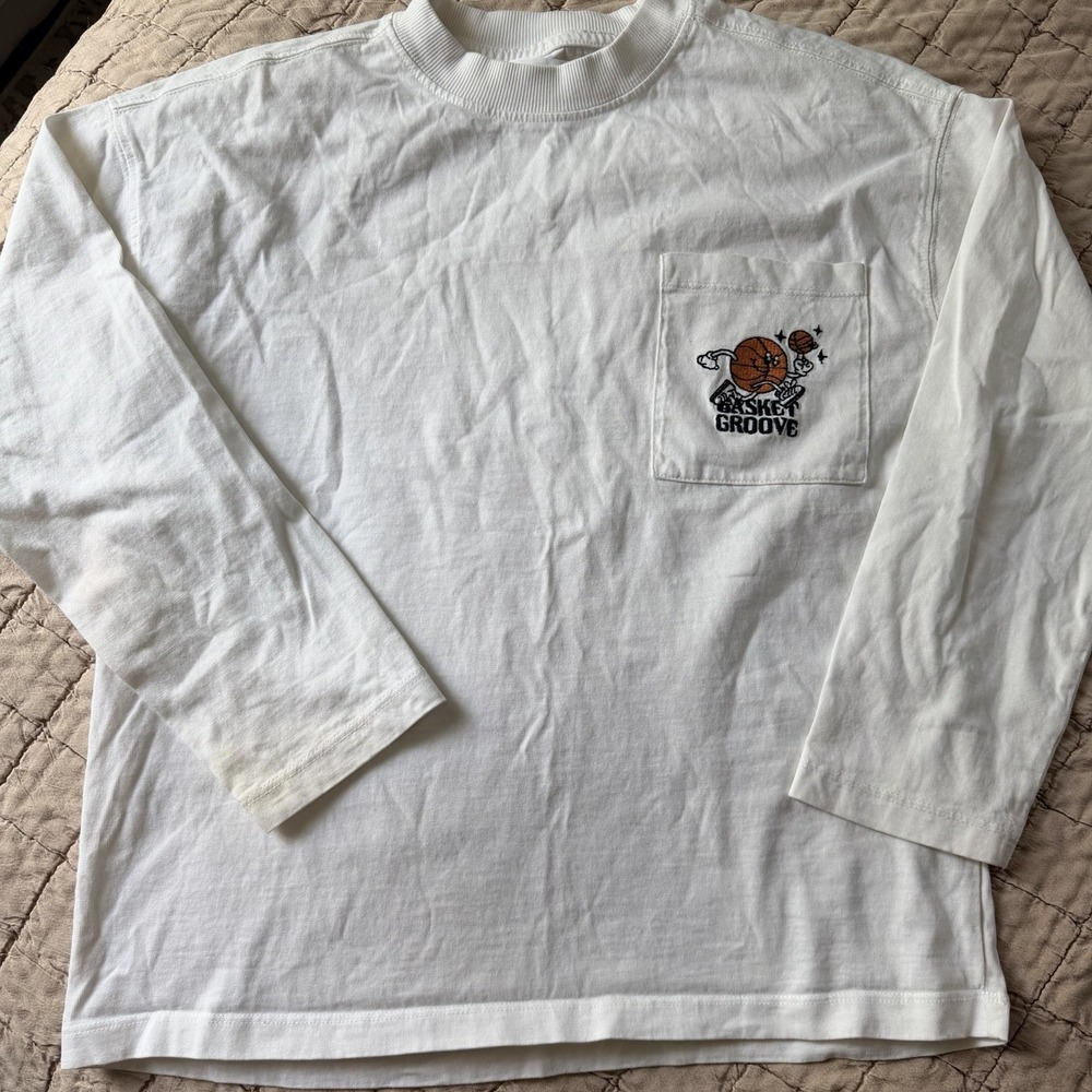 Zara Kids Size 10 Long Sleeve T Shirt Embroidered Pocket Tee Cotton Basketball